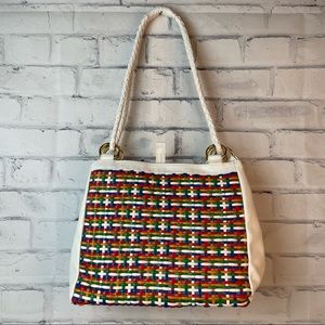 Vintage Woven faux leather purse Colorful Woven handles Shoulder Bag